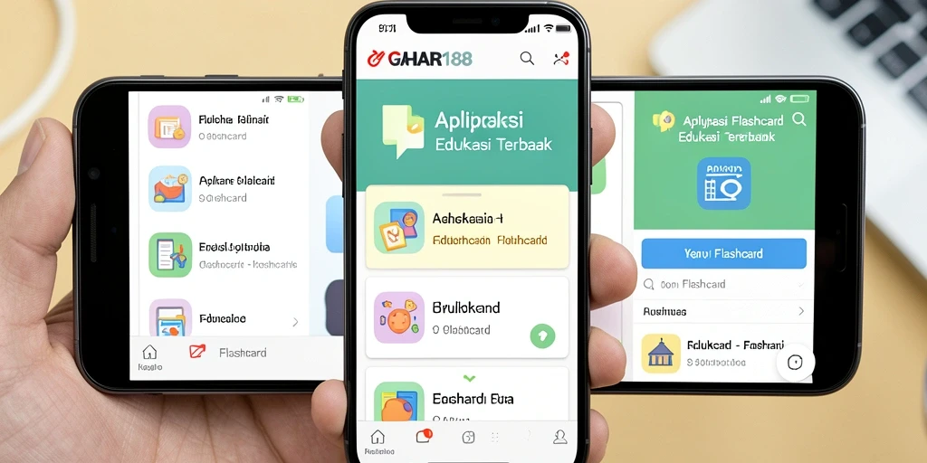 Tampilan antarmuka aplikasi Flashcard GAHAR188 yang interaktif.