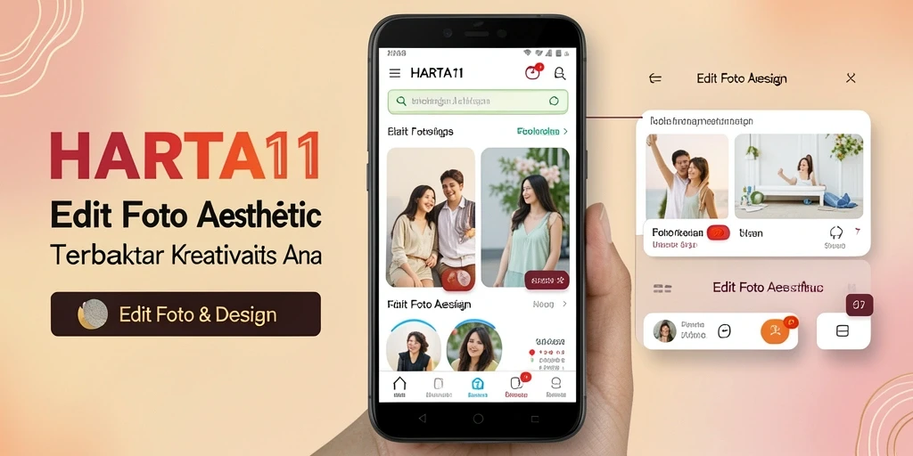 Screenshot HARTA11 menampilkan antarmuka edit foto aesthetic yang menarik dan intuitif.