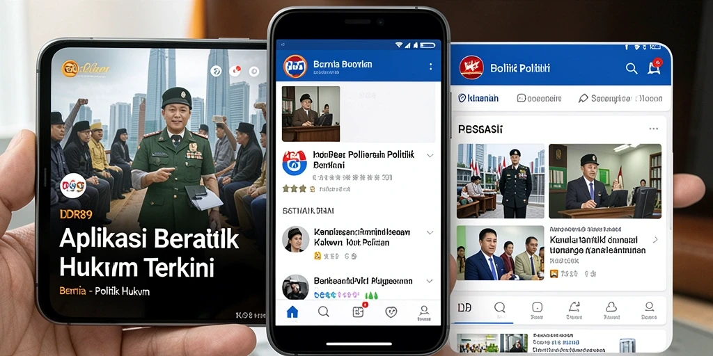 Antarmuka aplikasi IDR89 yang informatif tentang berita politik dan hukum.